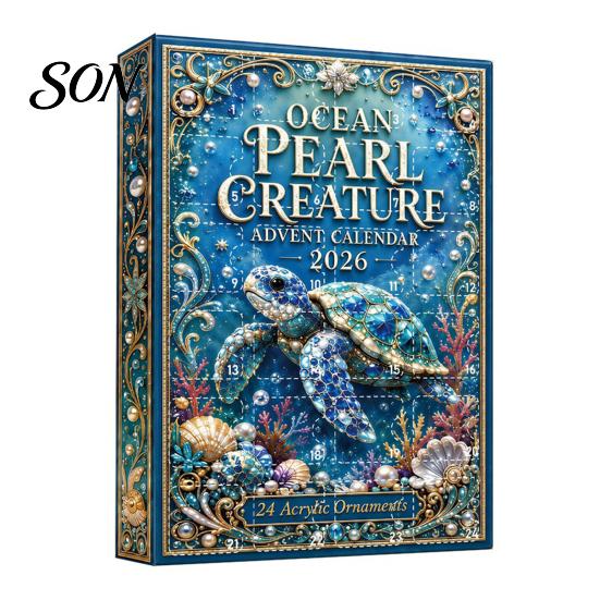 Acrylic Holiday Decorations Marine Life Advent Calendars 2026, 24 Days Christmas Countdown Calendar with 2D Festival Atmosphere Gift Turtle