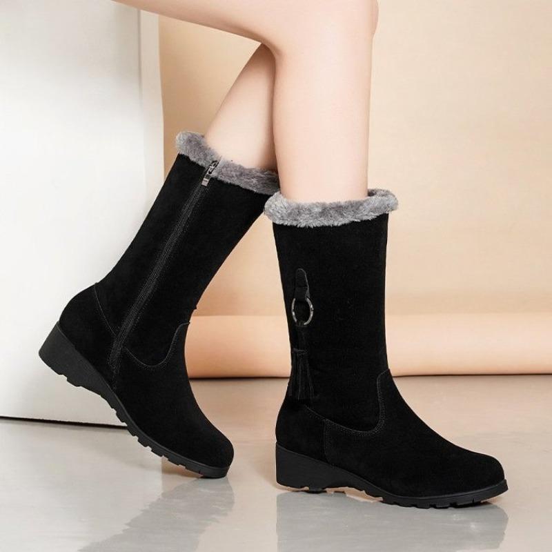Мода 2025 Новые женские сапоги Модные сапоги до середины икры Плюшевые теплые зимние сапоги Платформа на танкетке Сапоги для женщин Зимние хлопковые сапоги Botas Mujer