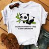 Cute Panda With Sunglasses Graphic Women T-Shirt Minimalist Black Line Animal Print Short Sleeve Casual Streetwear Tee