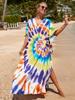 Multicolored Kaftan Bohemian Printed V-neck Batwing Sleeve Maxi Dress Women Beachwear Half Sleeve Maxi Dress Robe