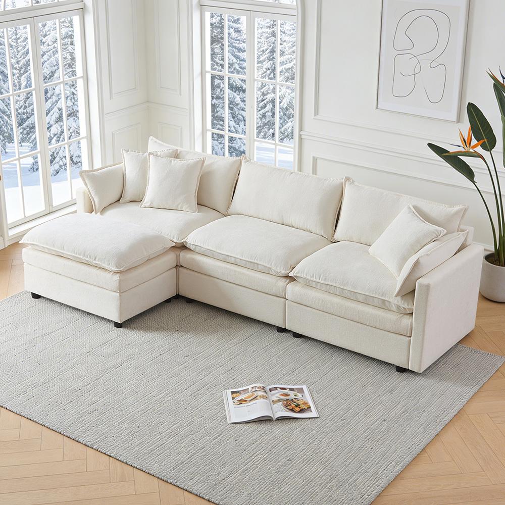 Ultra-soft modular sofa, made of chenille and solid wood, quick assembly