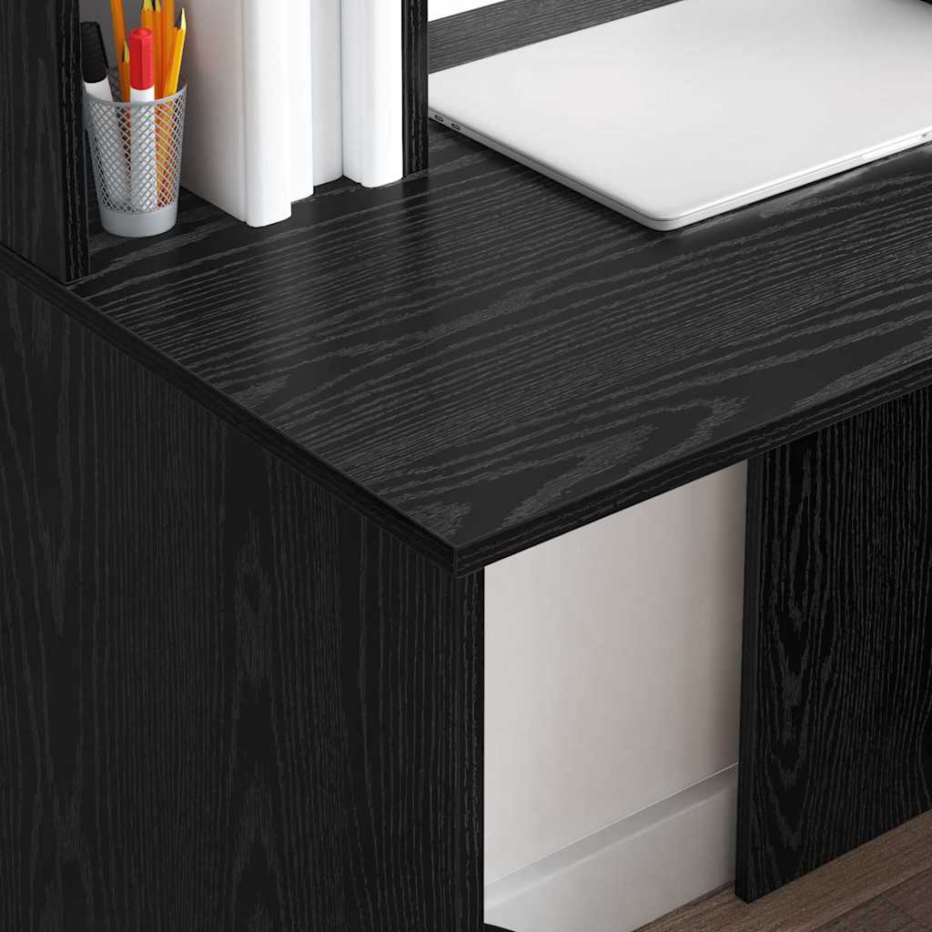 Desk with Shelf Black Oak Effect 91 x 50 x 149 cm