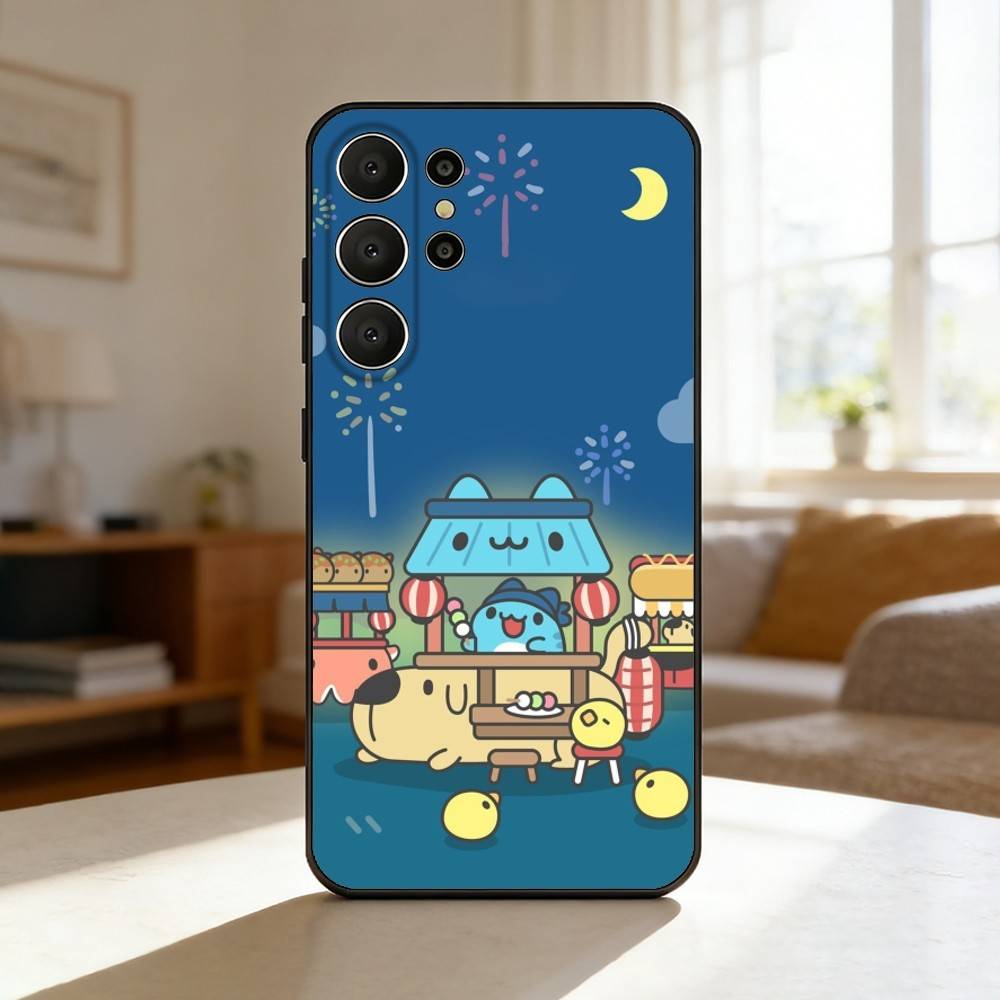 Cute B-Bugcat C-Capoo Phone Case For Samsung S26,S25,24,23,22,30,21,10,9,Ultra,Plus,Lite,Black Soft Case