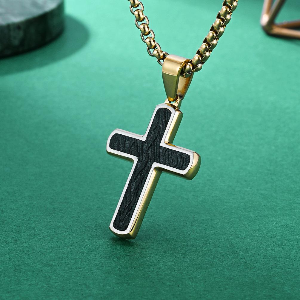Simple Stamping Bark Series Electric Men's Cross Necklace Fashion Sweater Chain