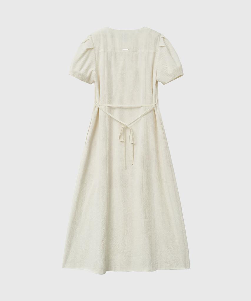 General Idea Striped V-Neck Puff Long Dress [Vanilla] / Gf2Lop514