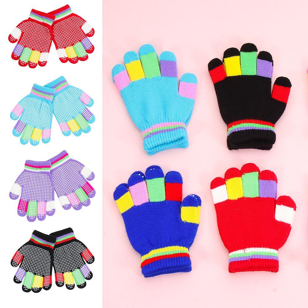 Candy Color for Kids Acrylic Knitted Gloves Antiskid Winter Glove Full Finger Mittens