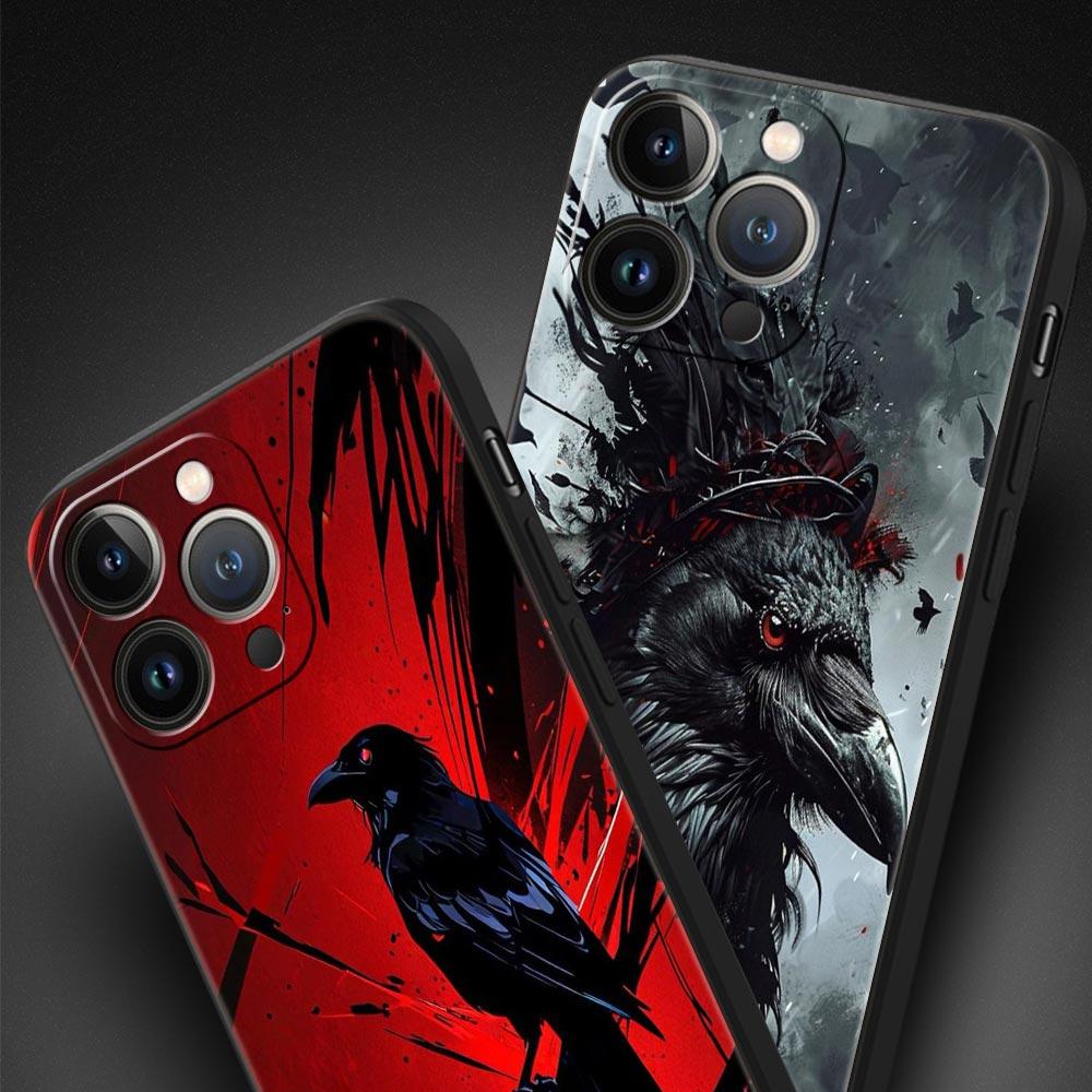 Черный Ворон Чехол для Телефона для iPhone 17 16 15 14 13 12 Pro Max 11 Pro Max 17 AIR Plus Ударопрочный Мягкий ТПУ Чехол Fundas Capas