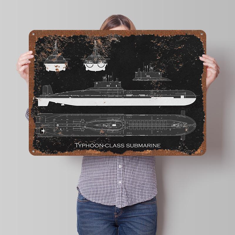 Typhoon Class Submarine Poster Customized Wall Art Vintage Metal Signs Retro Tin Plaque for Man Cave Aesthetic Room Decor Men