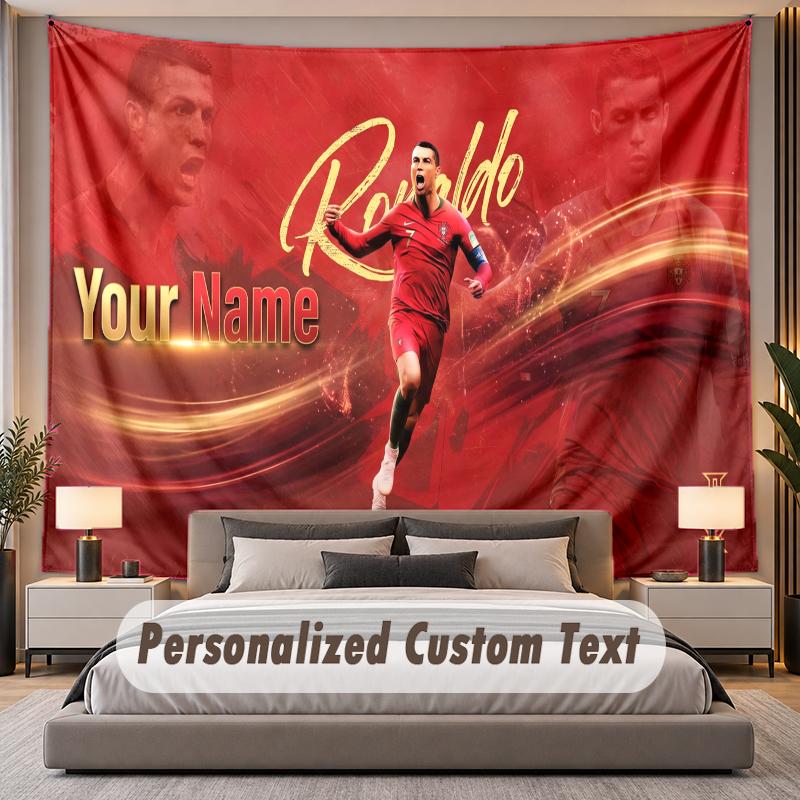 Custom Name Text Tapestry Cristiano Ronaldo Personalized Polyester Wall Tapestry For Bedroom And Room