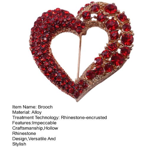 Сплав Стразы Ажурная Брошь Сердце Инкрустированная Стразами Брошь-булавка Ювелирное Украшение Износостойкая Антиокислительная Брошь Подарок на День Матери