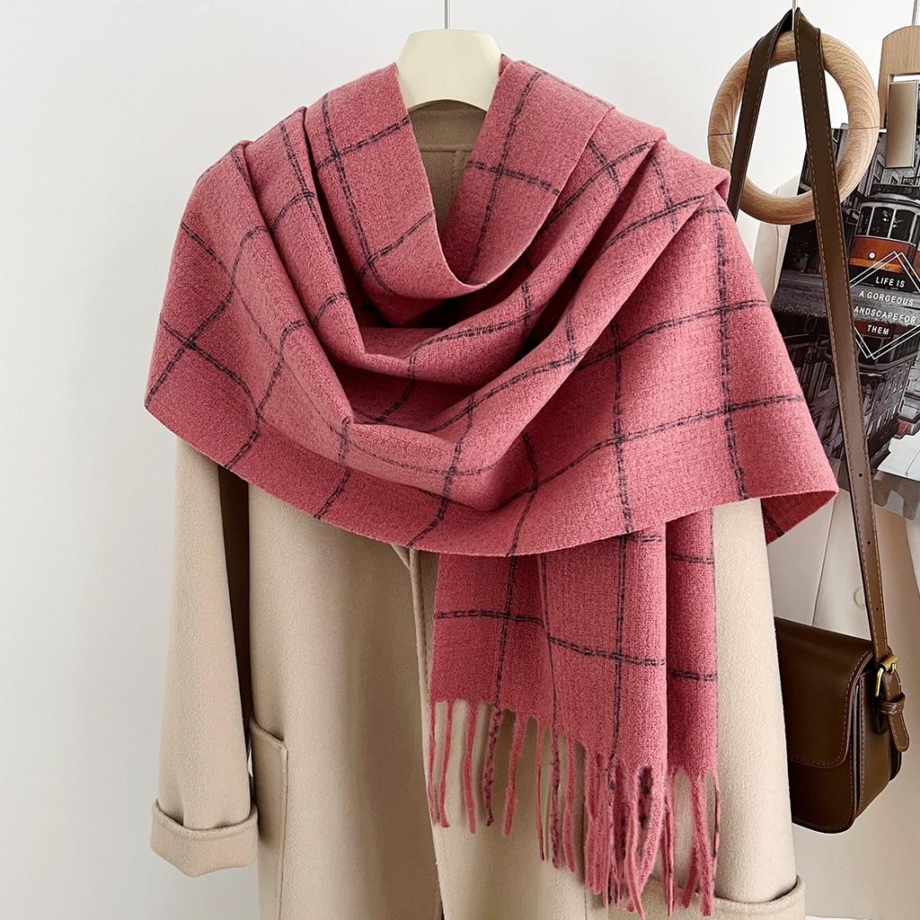 Autumn and winter new products simple and fashionable plaid scarf versatile warm scarf extended plaid fringed shawl
