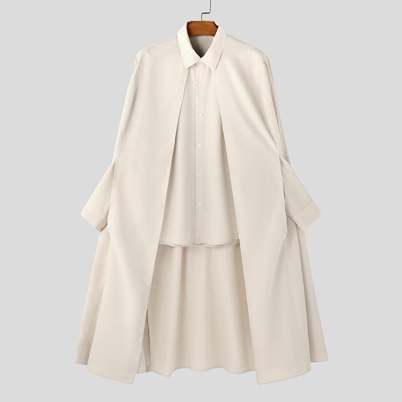 INCERUN Мужская весенняя накидка с длинным рукавом на пуговицах, нестандартные рубашки, топы