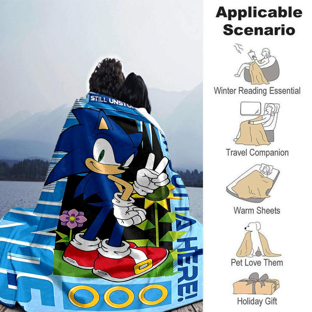 Sonic Hedgehog Pop Art Flannel Blanket Super Soft Warm Cozy Blanket for Sofa Bed Office Travel All‑Season Home Decor Gift