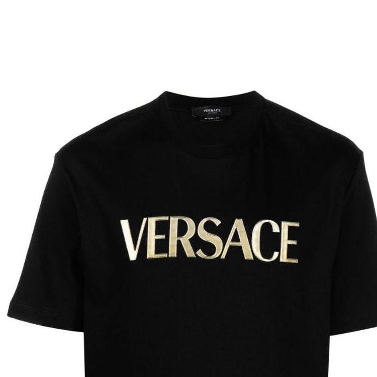 Versace Мужская футболка с коротким рукавом и принтом с логотипом SS23, круглый вырез, черная 1008466-1A06056-1B000