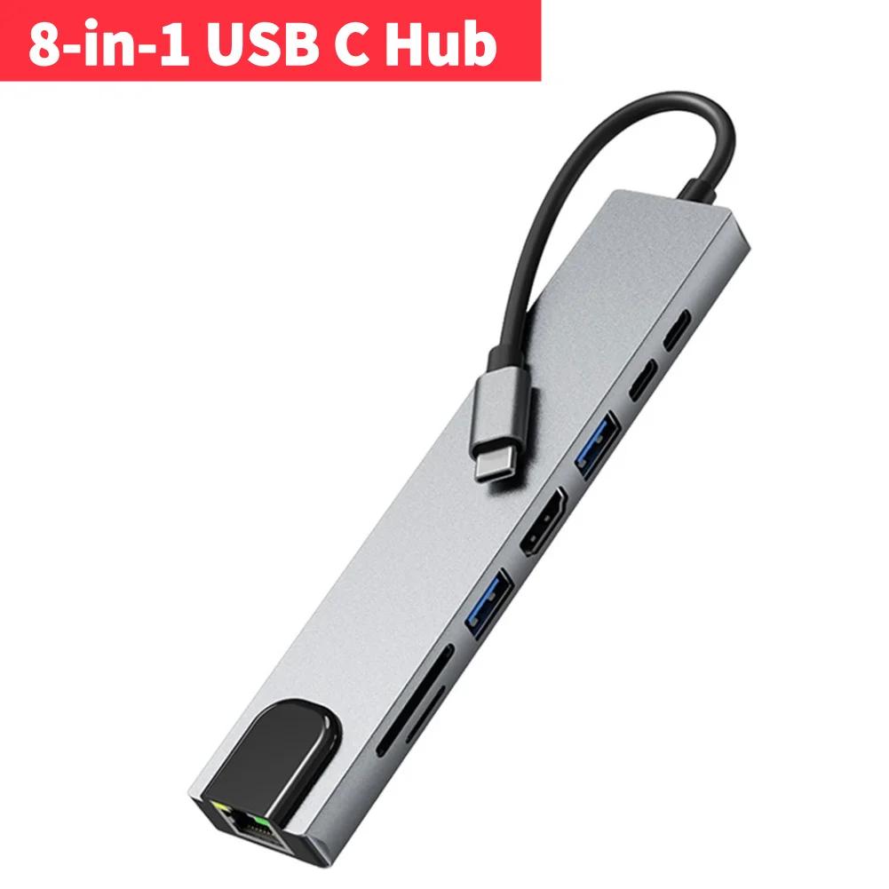 Док-станция USB C 11 в 1 с 4K HDMI-совместимым VGA Ethernet многопортовым адаптером 100 Вт PD SD/TF аудио для Surface/HP/Dell/Lenovo/MacBook
