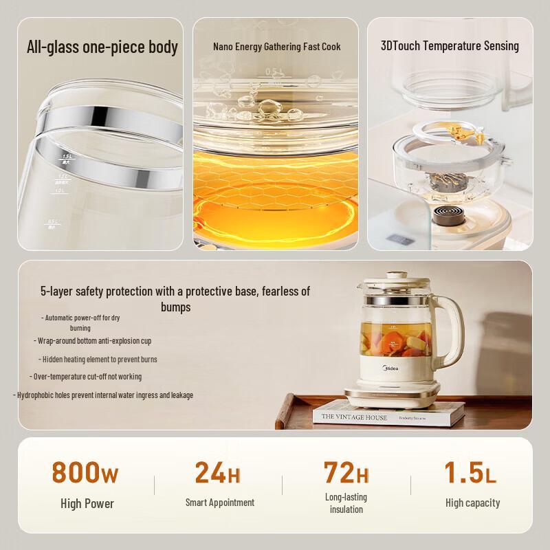 Midea 1.5L Multi-functional Glass Health Pot and Tea Maker
