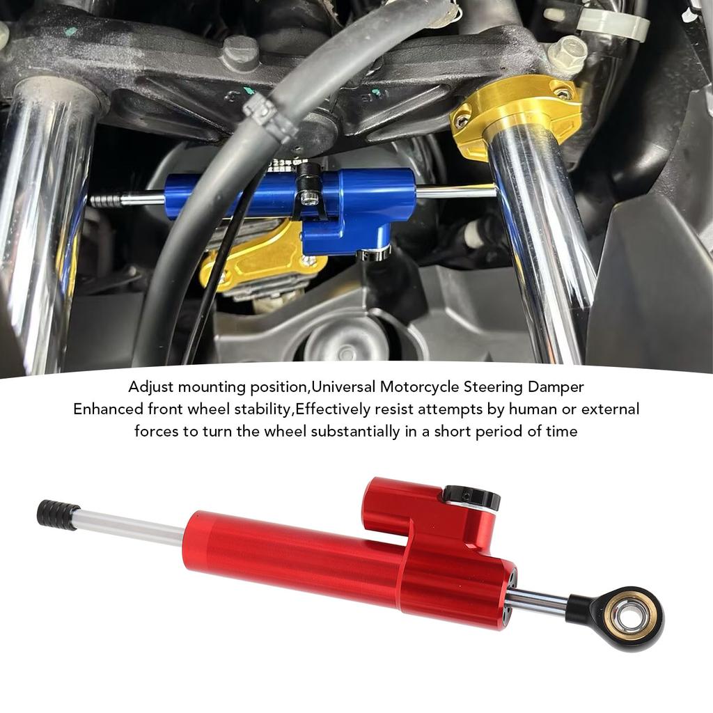 Motorcycle Steering Damper Adjustable Universal Fit Increase Stability Steering Stabilizer for Motorbike Red