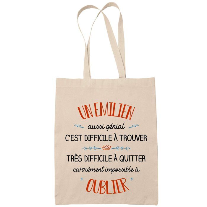 Tote bag - PLANETEE - Un Emeric Aussi Génial - Coton Fairtrade - Beige imprimé en France - Anses solides