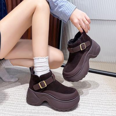 Маффины на толстой подошве ботинки Мартин женские 2025 новые весна и осень британский стиль увеличивающие рост ботинки-сигареты черные тонкие короткие ботинки