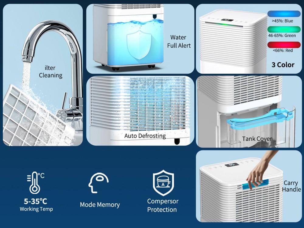 HUMILABS OL12-BD031A Portable Dehumidifier, 12L Dehumidify Capacity, 3 Modes, Auto/Manual Drainage, 24-Hour Timer, Low Noise