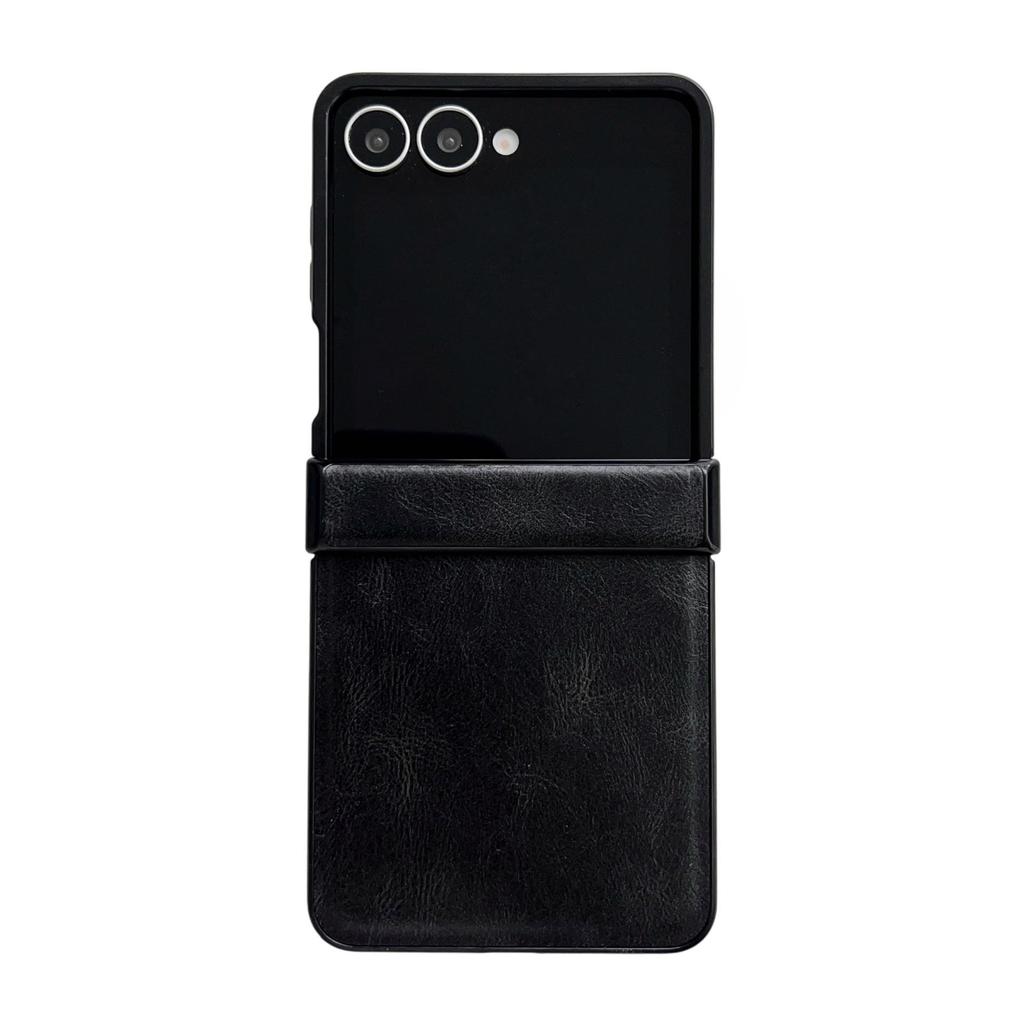 Магнитный чехол-книжка из кожи Crazy Horse для Samsung Z Flip7, Совместим с Flip6/5, Трехсекционный, Складной, Защита от падений.