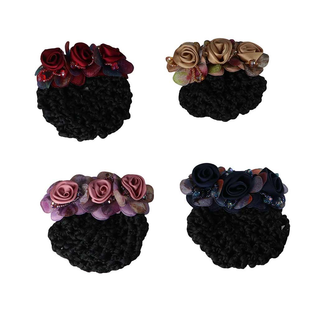 Beaded Mesh Floral For Nurses Crochet Hair Clip Spring Clip Women Bun Net Crystal Hairnet Cover Zircon Flower Bun Snood