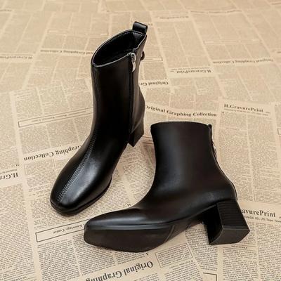 Женские короткие туфли, черные, зима 2024, большие размеры, теплые ботинки, тренд, предложение, осень, новинка, акция, женские ботильоны из искусственной кожи