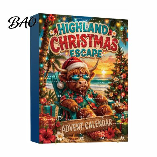 Advent Calendar Highland Cow Calendars 2026, 2D Acrylic Ornaments, 24 Days Christmas Decoration Countdown with Collectible Mini Figures for Farmhouse