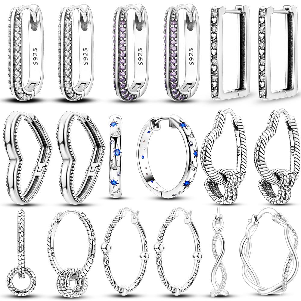 MULA Двойные серьги-кольца из стерлингового серебра 925 пробы с цирконием, цветком, звездой, U-образной формой, квадратным сердцем, паве, серьги-гвоздики в подарок для женщин, ювелирные изделия