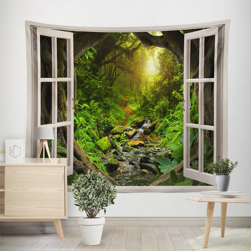Украшение дома уединенный лесной гобелен, подвесная ткань, знаменитый горный пейзаж, настоящий фоновый тканевый гобелен