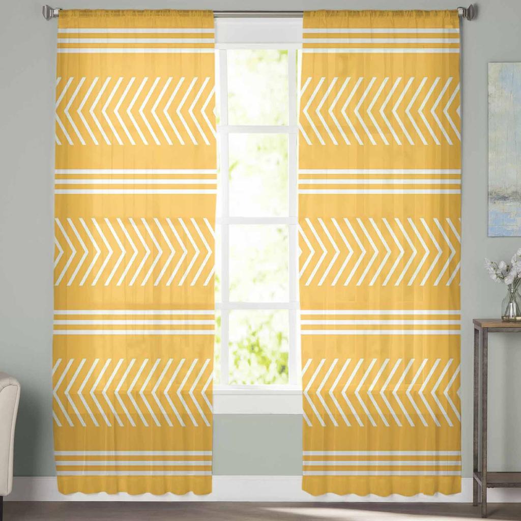Тюлевые шторы с желтой стрелкой в полоску для гостиной, кухни, прозрачная вуаль, занавеска для спальни, оконные панели
