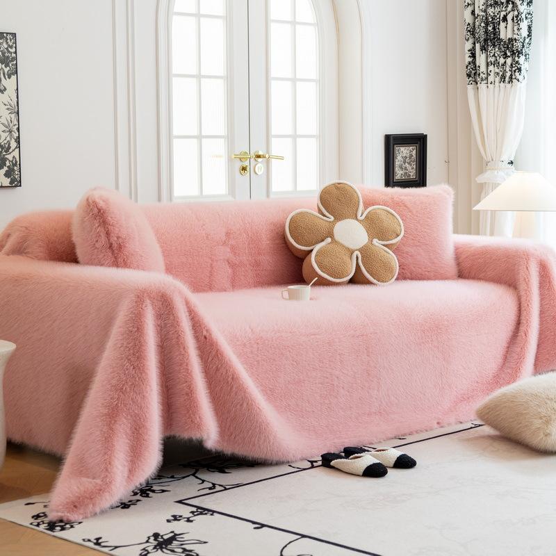 Sofa Towel Autumn and Winter New Straight Row Thickened Rabbit Plush Winter Cushion Non-slip High-end Cover Cloth