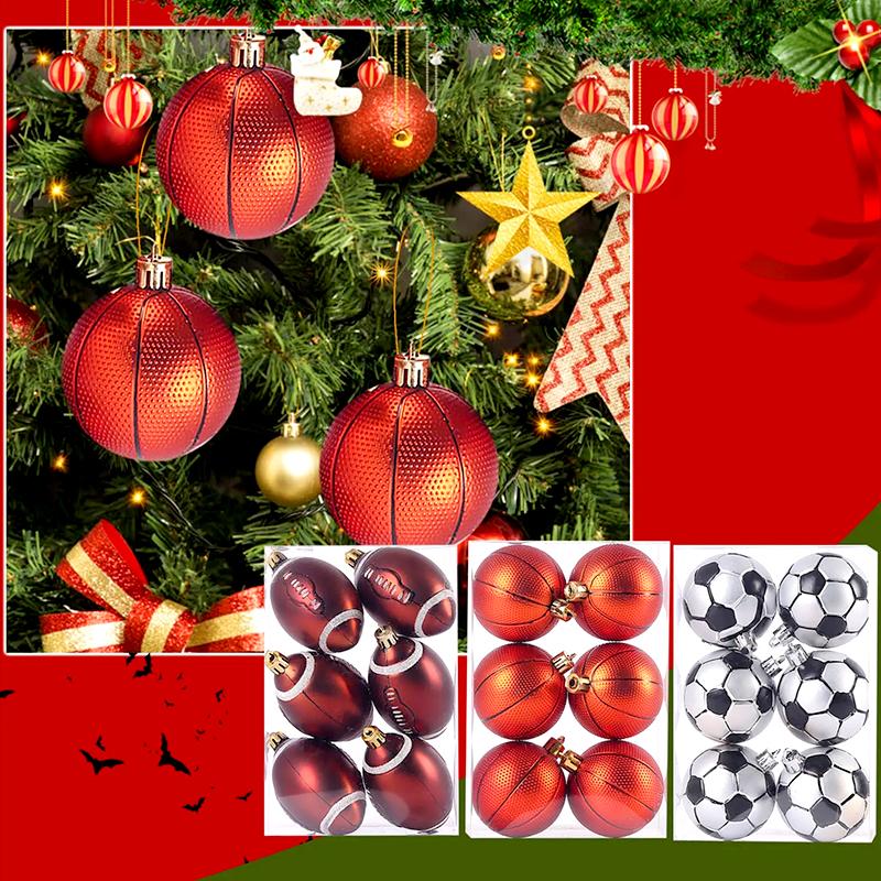 6Pcs Real-Looking Fashion Personalized Christmas Ball Football Basketball Hanging Ornament