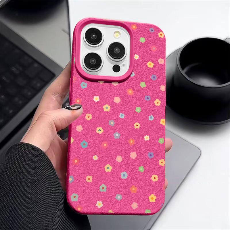 Cute Little Flowers Print Matte Slim Phone Case For iPhone 16 Pro Max 15 Pro 14 13 12 11 Leather Texture Shockproof TPU Soft Bumper Cover