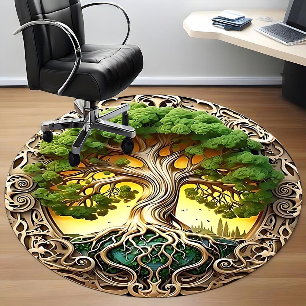 1pc Tree of Life Ornament Chair Carpet for Office Non-Slip, Machine Washable Rug for Office, Room - Holiday Decor, Machine Made yy251016113