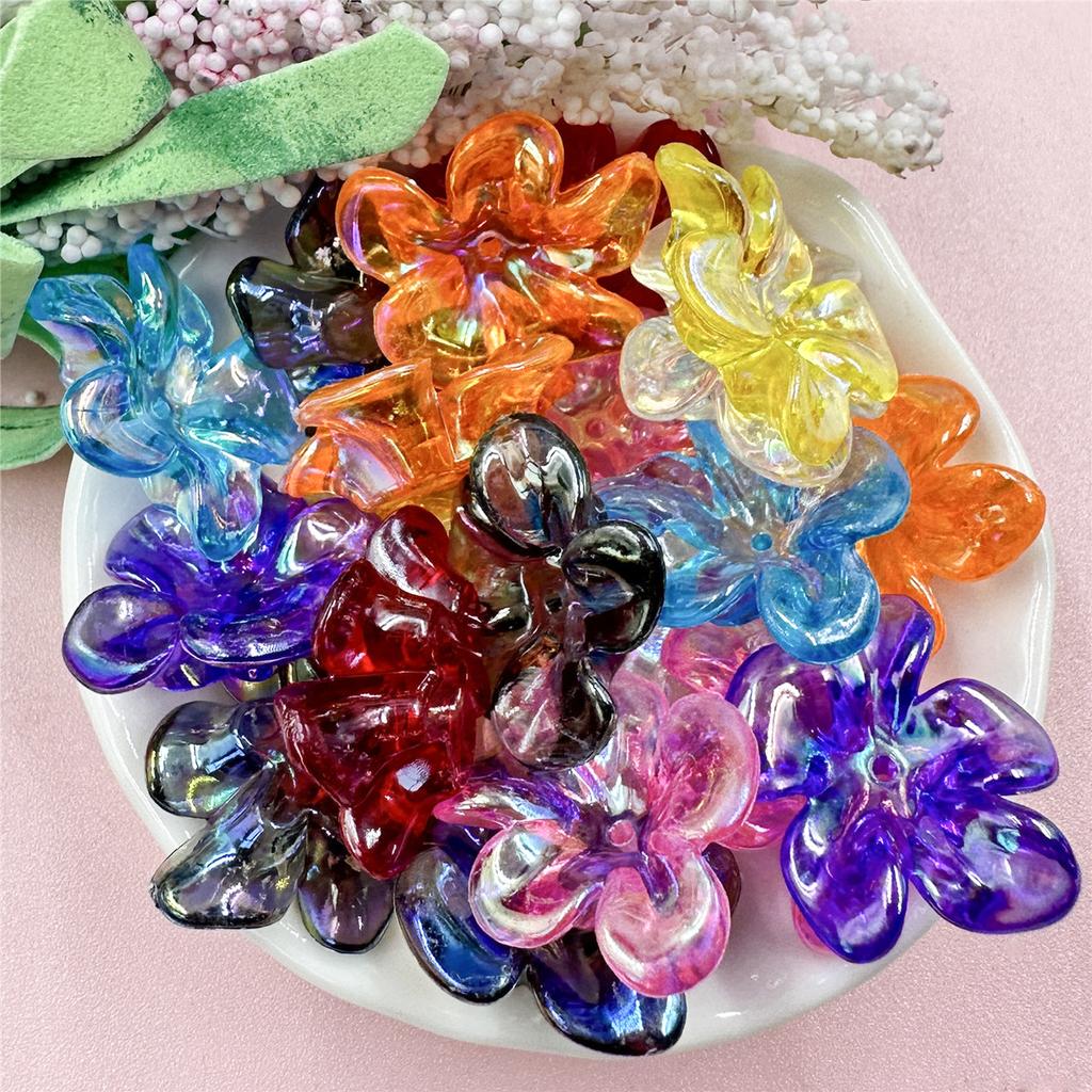 Hanmade Transparent DIY Handmade Materials 21.4*23.6mm Fashion Irregular Necklaces Jewelry Marking Acrylic UV Color Big Flower Beads 10pcs