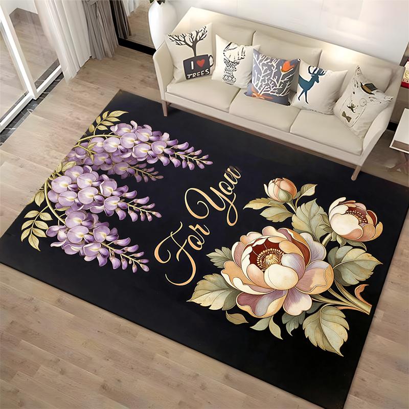 Elegant Floral Carpet with "For You" Text and Purple Wisteria Pattern Suitable for use as an anti-slip for living room bedroom sofas
