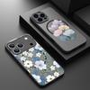 Тонкое магнитное кольцо для чехла Magsafe для iPhone 17 Pro Max Чехол iPhone 16 15 14 13 Pro Max 17E Печать с белыми цветами Гибридный ТПУ+ПК Матовый чехол