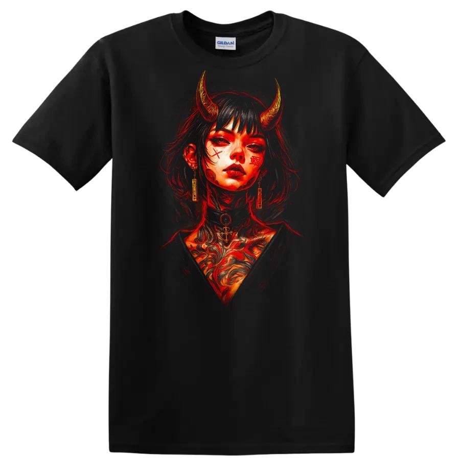 Devil Girl Red Graphic T Shirt Urban Streetwear Fashion Art Tee