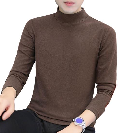 Half High Collar Long Sleeves Stretchy Men T-shirt Autumn Winter Double Sided Velvet Bottoming Business Top
