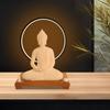 Керамическая статуэтка Будды со светодиодным ореолом, Регулируемая 6-уровневая подсветка, Медитативная фигурка 16 дюймов, Деревянное основание, Декор для дома в стиле дзен, Акцентное освещение