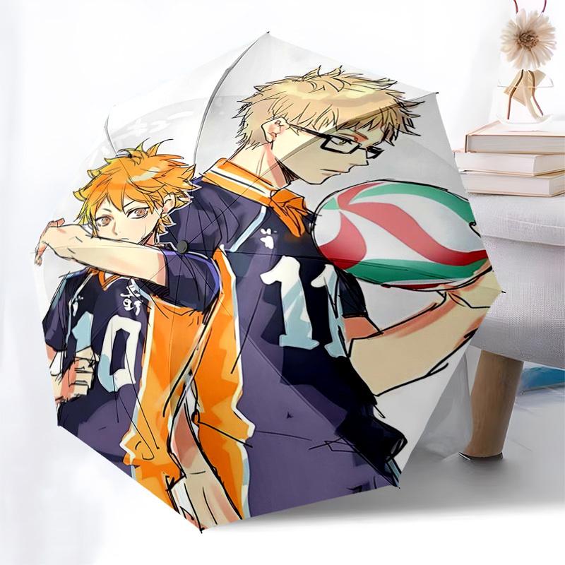 1pc Haikyuu!! Kuroo Tetsurou & Tsukishima Kei Volleyball Team Uniforms Auto Open Close Umbrella, Portable Folding Design, 8-Bone Iron Frame Outdoor Um