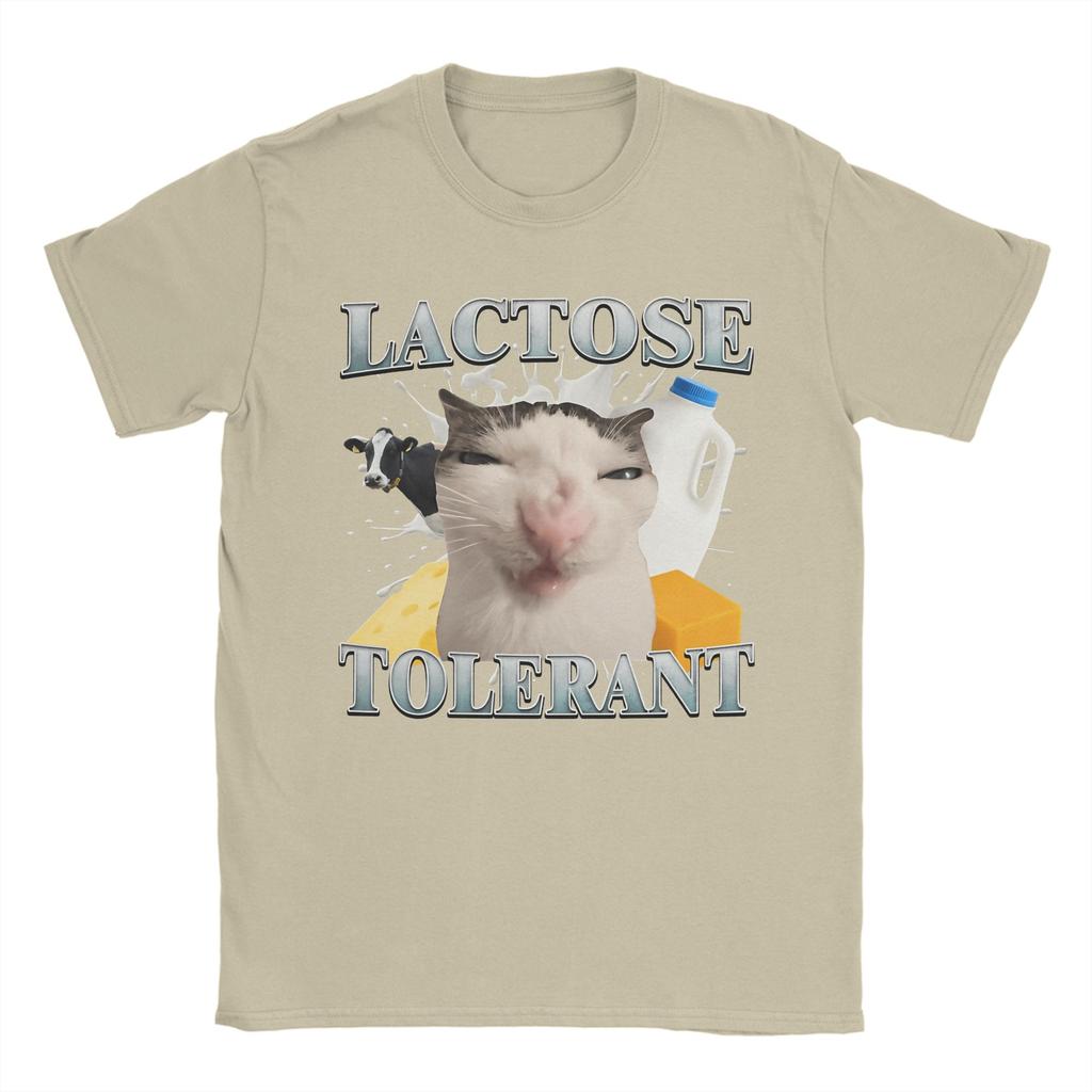 Awesome Lactose Intolerant Funny Cat Meme T-Shirt for Men O Neck T Shirts Short Sleeve Tee Shirt Plus Size Clothing