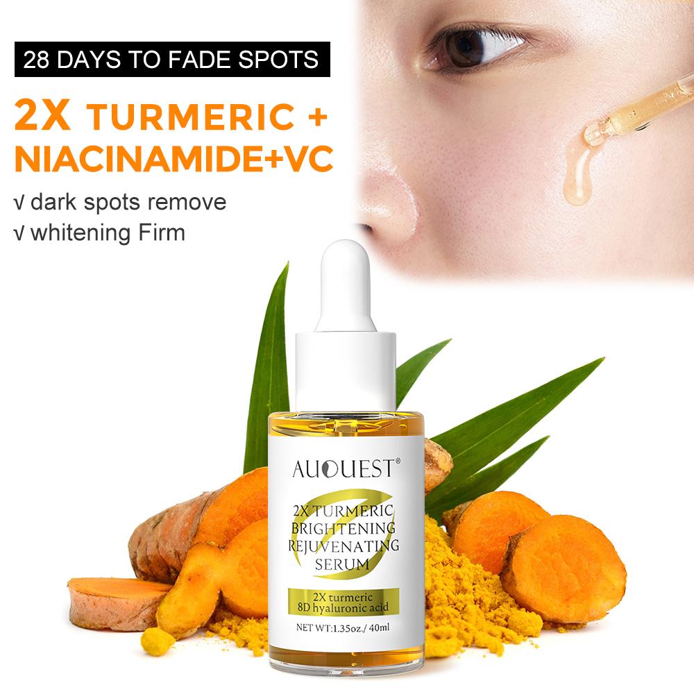 AUQUEST Сыворотка для лица с куркумой, отбеливающая веснушки, удаляет темные пятна, увлажняющая гиалуроновая кислота, антивозрастной уход за кожей лица, 40 мл