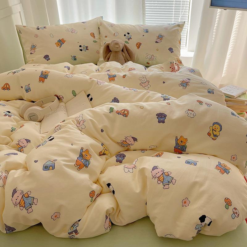 Комплект постельного белья из 100% чистого хлопка, четырехпредметный, приятный к коже, стиранный в воде, простыня, пододеяльник, комплект наволочек