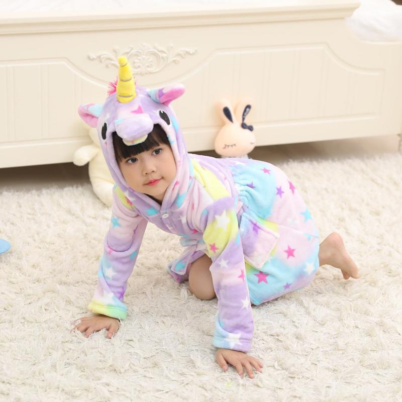 Kids Boy Girl Hooded Pajamas Bath Robe Unicorn Dressing Gown Nightwear Sleepwear
