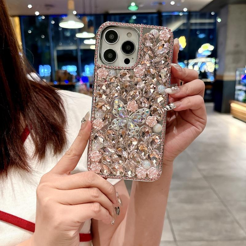 Роскошные Стразы Бабочка Стразовые Чехлы для iPhone 17 Air 16 15 14 13 12 11 Pro Max Plus Чехол Алмазная Девушка Чехол для Телефона