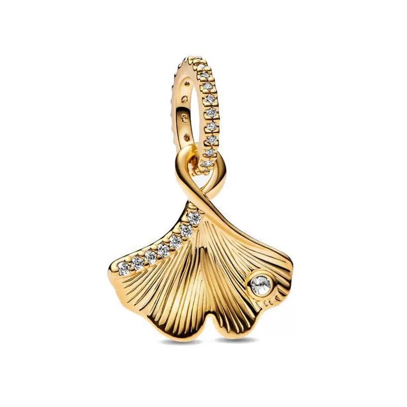 НОВЫЕ блестящие круглые бусины-шармы с позолотой, подходят для оригинального серебряного браслета, DIY украшения, подарок, бант, двойное сердце, подвеска