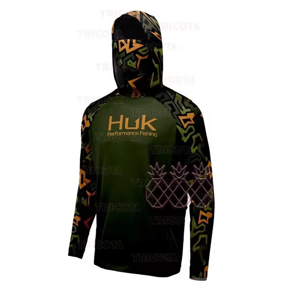 HUK Fishing Hooded Shirt Face Mask Scarf Fishing Suit Men's Long Sleeve Breathable Quick Dry Fishing Suit