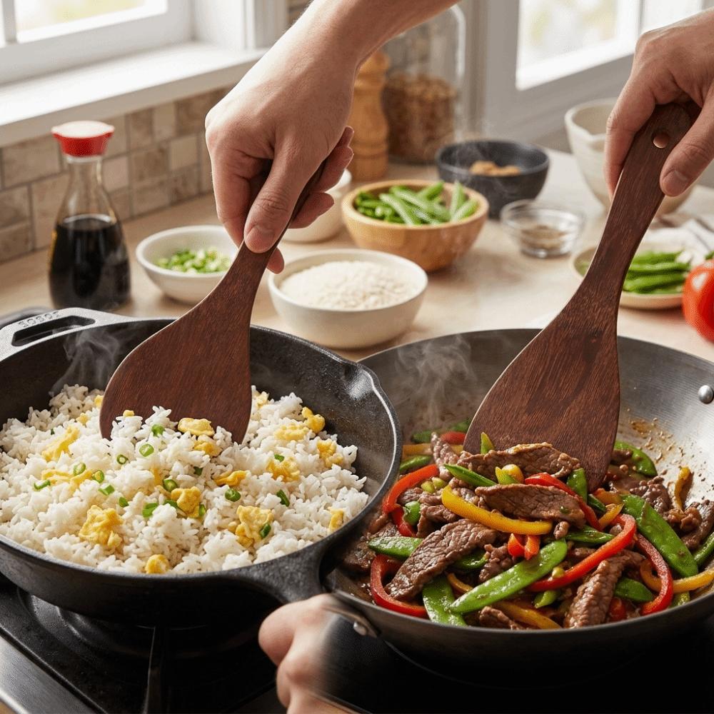 2 Pcs Long Handle Rice Paddle Smooth Burr-free Kitchen Scoop Cooking Spatula Meal Serving